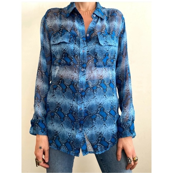 EQUIPMENT sheer snake print collared button down shirt grey white XS - Picture 8 of 8